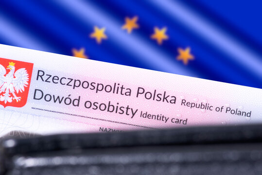 European Union EU flag and a Polish identity card