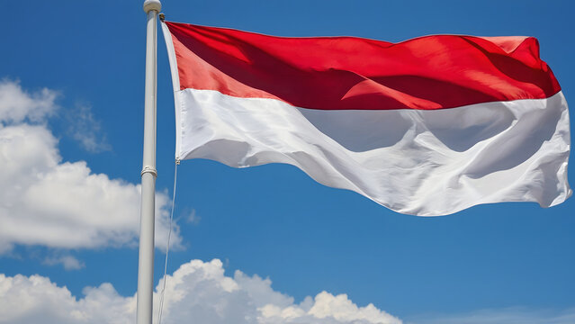 Low angle view of flag against clear blue sky of Indonesia