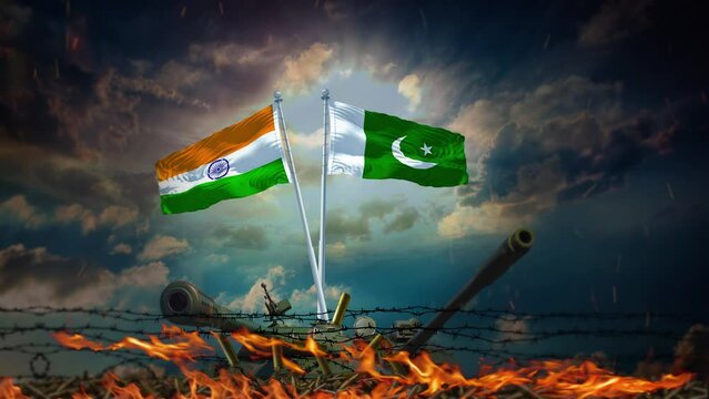 Pakistan and India Flag Political Crisis Fire War