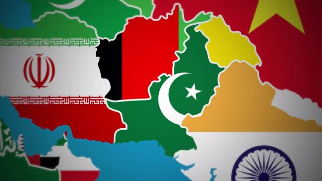 Pakistan map flag country nation outline Middle East world motion graphics