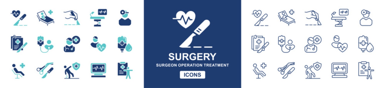 surgery operation icon vector set health disease treatment surgery tool signs hospital emergency surgeon illustration for web and app