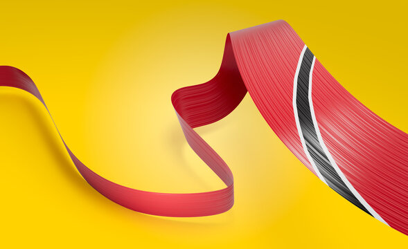 Flag Of Trinidad And Tobago Waving Ribbon Flag Isolated On Bright Yellow Background 3d Illustration