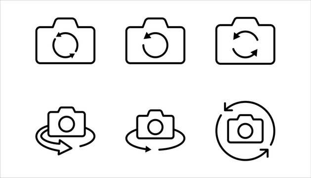 Switch from front to back camera flat icon set for apps, vector illustration on white background.