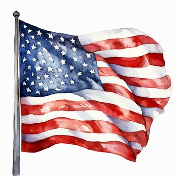 American flag watercolor clipart illustration on white background