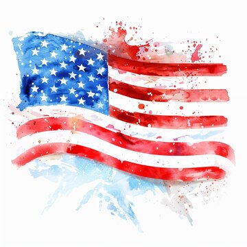 American flag watercolor clipart illustration on white background