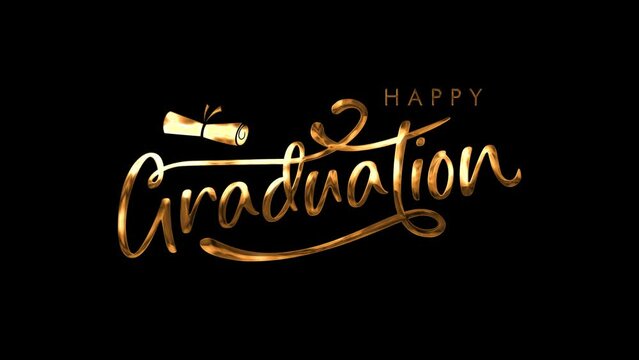 golden lettering happy graduation animated text effect, text animation, graduation, congratulations, transparent background, Great for celebrations, events