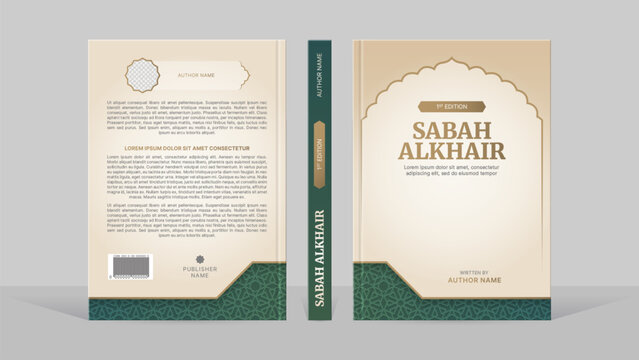 Islamic Book Cover Template Design with Arabesque Arabic Pattern and Design Elements	