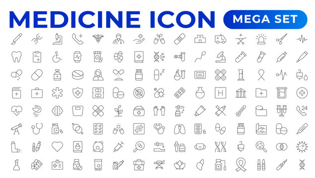 Medicine line Icon set collection. Set of vector line icons of Medicine and helth for weband apps. modern icon and various concepts, Set of flat signs and symbols for web and apps.