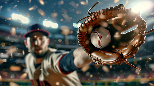 Stunning photo of a baseball player catching a baseball ball with a baseball glove