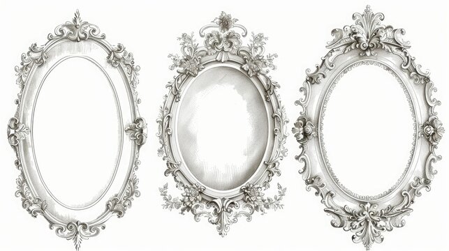 Elegant hand-drawn oval frames with intricate lace borders