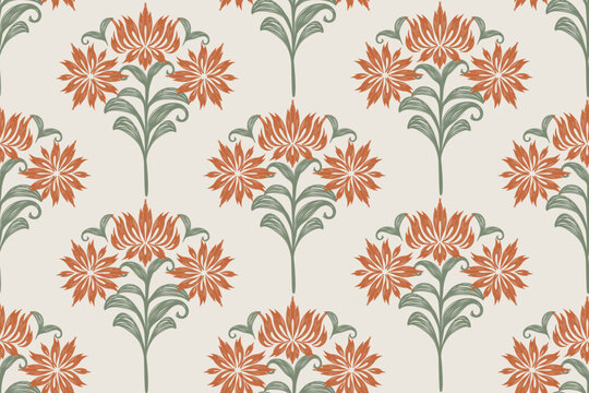 Boho seamless floral pattern damask wallpaper vector illustration. 