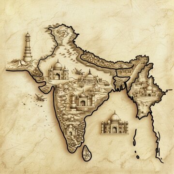 Illustrated Map of India with Famous Landmarks