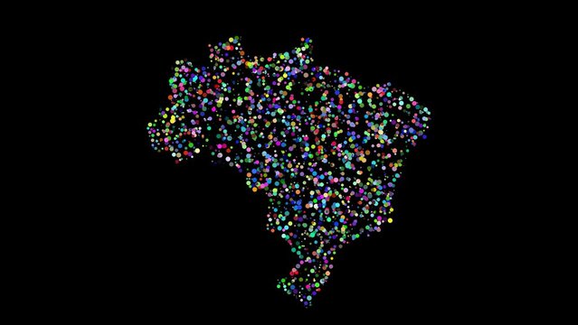 colorful brazil country map border sparkling circles animation