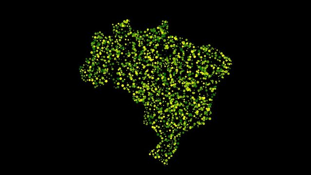 green on black brazil country map border sparkling circles animation