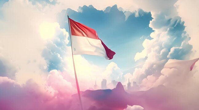 indonesia independence day, red-white flag in the sky