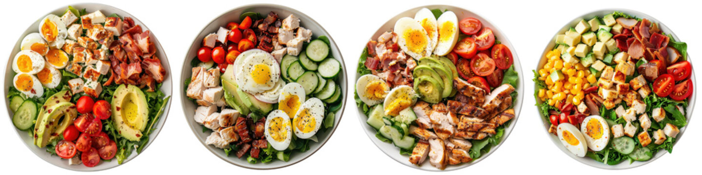 Cobb salad , food photography, american food, isolated on white background, transparent background, PNG die-cut