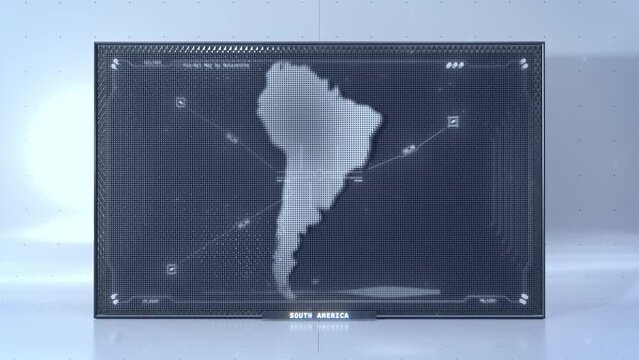 Pin-Art South America map with HUD UI animation