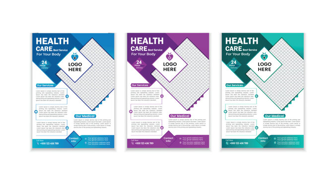 Hospital Creative Medical Flyer design template for infographics and Portfolio, Flyer, infographic, layout modern with blue color size A4, Front and back, Easy to use and edit.