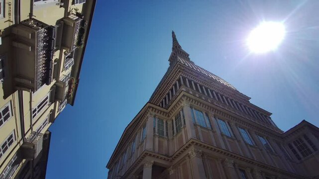 Turin Mole Antonelliana paronara exterior on sunny day. High quality 4k footage