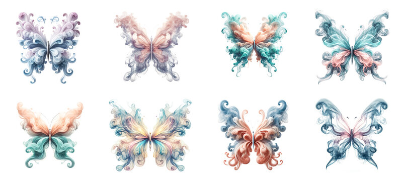 Pastel smokey butterfly clipart isolated on transparent background