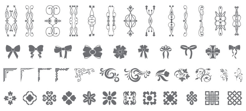 Floral border and decoration icon set