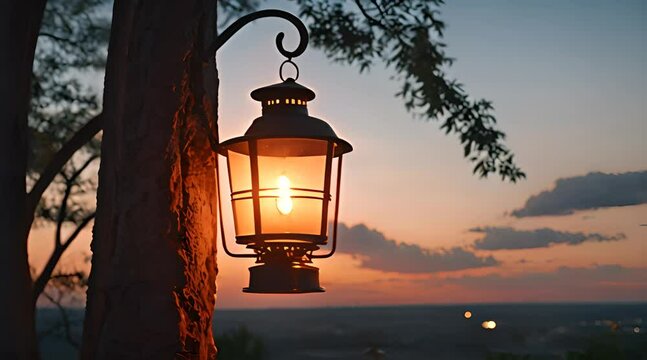 A lantern in the evening breeze footage