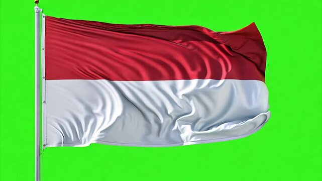 Indonesia national flag waving in the wind in slow motion against a chroma key green screen.