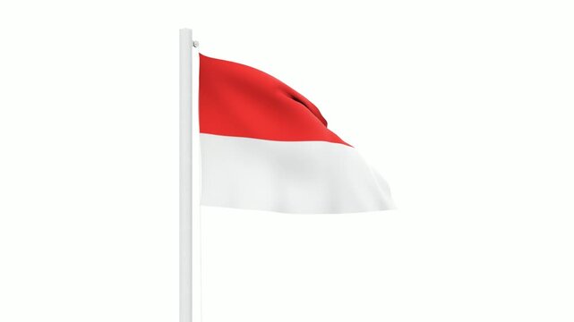 The animation features the vibrant red and white Indonesian flag gracefully waving in the wind, mounted atop a tall, sturdy flagpole. 