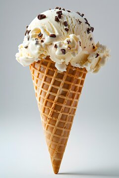 Close-up of a single-scoop vanilla ice cream cone