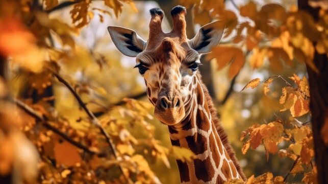 Giraffe in Autumn Leaves