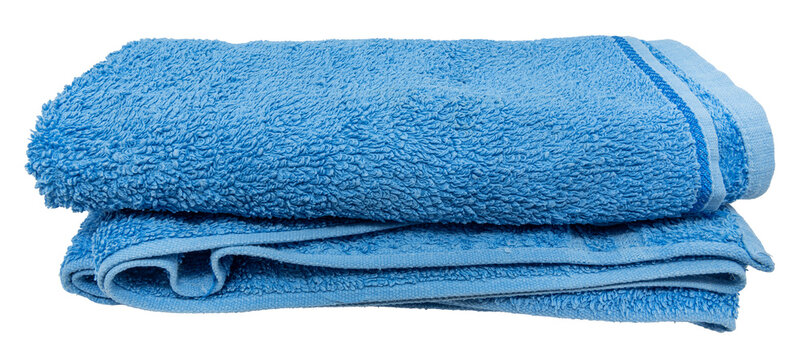 Blue waffle towel on a white background. View from above. Isolate towels