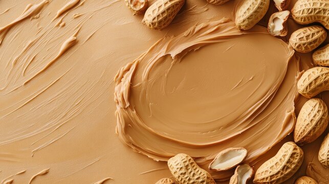 Peanut butter photo background with copy space, peanuts, Generative Ai