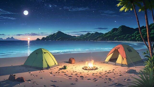 camping at night on the beach