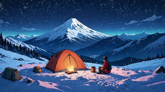 camping in the snowy mountains