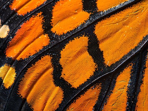 Ultra detailed Microscopic Monarch Butterfly Wing Scale Texture with Vibrant Orange Pigments and Black Border