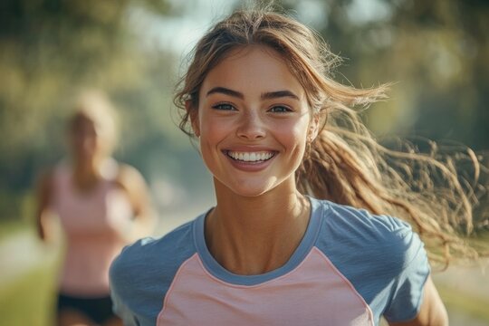 Smiling woman in sportswear during outdoor training