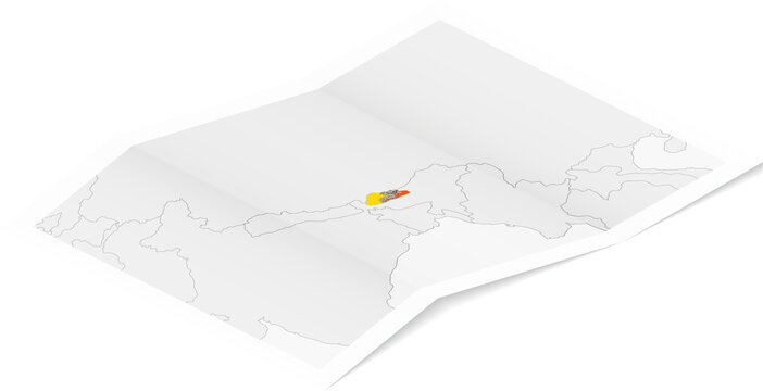 Isometric Map of Bhutan with Flag