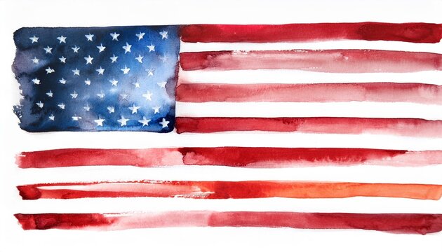 american flag watercolor clipart illustration on white background