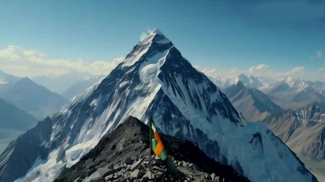 K2 should be a very big mountain and there should be a flag of Pakistan on the top of the mountain and the name of Pakistan should also be written in English on the mountain. HD 4K Video Clip 