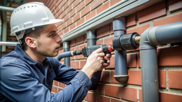  horizontal snapshot of young plumber working