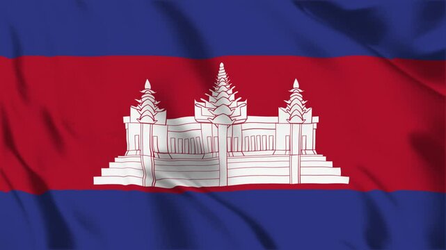 Cambodia flag seamless loop animation. The National flag of Cambodia is 3d waving