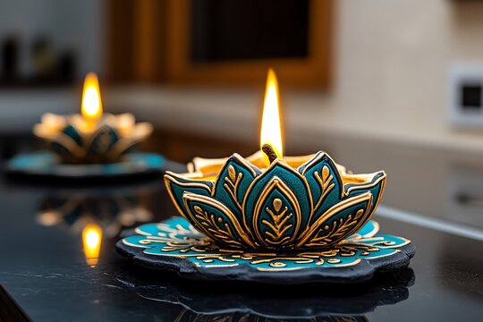 Diwali innovation in decor, illustrated with modern takes on traditional elements like digital diyas and LED rangoli