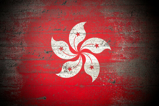 Flag of Hong Kong on rough concrete wall