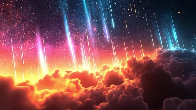 colorful neon background of clouds and night sky footage