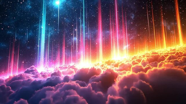 colorful neon background of clouds and night sky footage