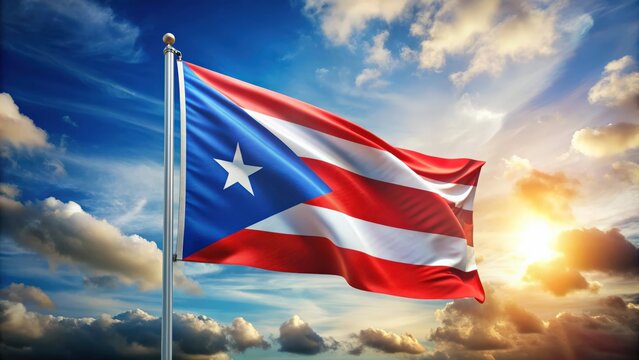 Vibrant and colorful flag of Puerto Rico , Puerto Rico, flag, island, Caribbean, national symbol, pride, red, white, blue