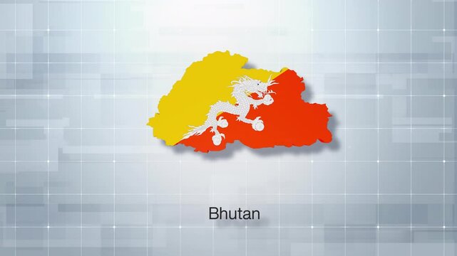 Detailed 3D Map With Flag Of Bhutan