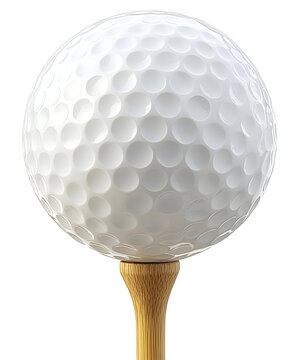 A close-up of a white golf ball perched on a wooden tee, ideal for sports photography and golf-related content.