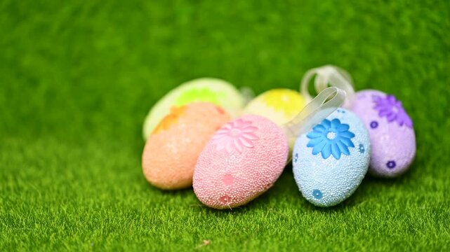 easter eggs on green grass