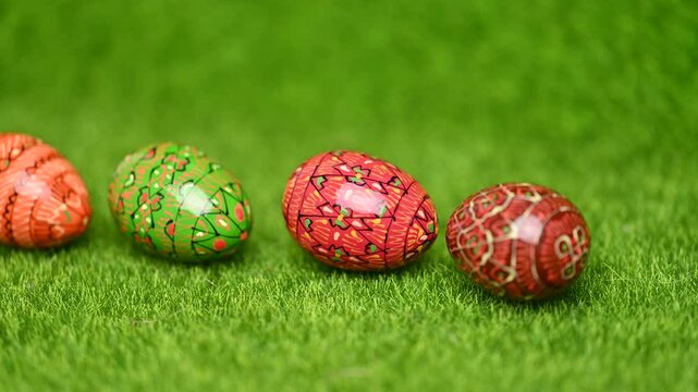 easter eggs on green grass